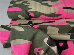 Bomuldsjersey - camouflage i army med lidt neon pink